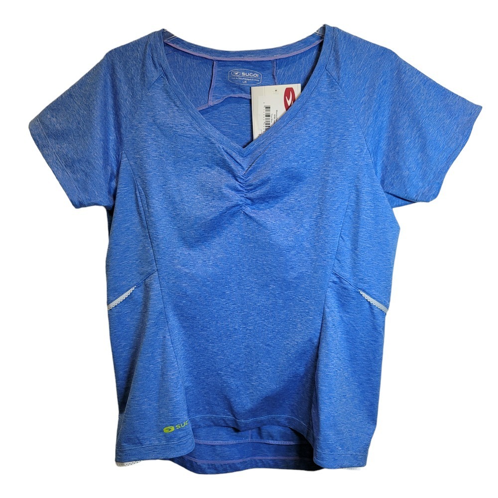 Sugoi Cycling Shirt RPM Jersey Womens Sz Large Blue Short Sleeve Semi-Fitted